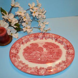 Wood & Sons Pink Transferware English Scenery Oval Serving Platter